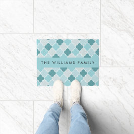 Felpudo Blue Moroccan Trellis, Quatrefoil, tu nombre