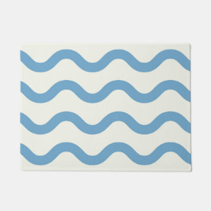 Felpudo Blue Nautical Groovy Wavy Stripe Moderno Minimalis