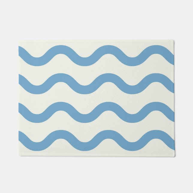 Felpudo Blue Nautical Groovy Wavy Stripe Moderno Minimalis (Anverso)