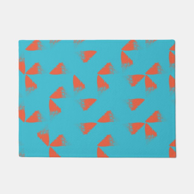Felpudo Blue, orange, vibrant, trendy geometric pattern (Anverso)