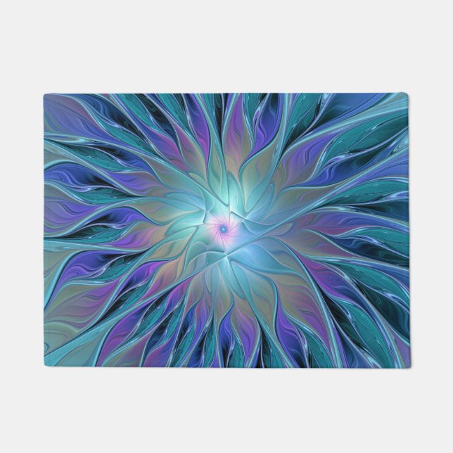 Felpudo Blue Purple Flower Dream Resumen arte fractal (Anverso)