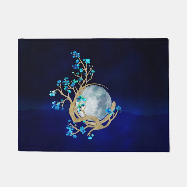 Felpudo Blue Sakura Blossom Zen Moon (Anverso)