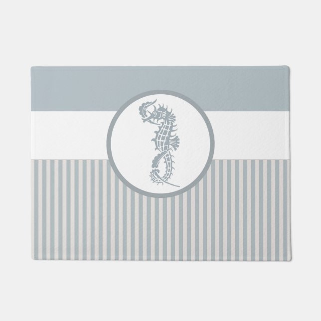 Felpudo Blue Seahorse Blue Classic Nautical Elegant (Anverso)