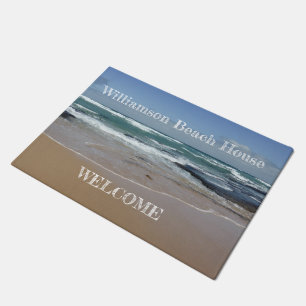Felpudo Blue Seashore Beach House Name Door Mat