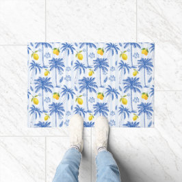 Felpudo Blue Toile Palm Trees Lemons 