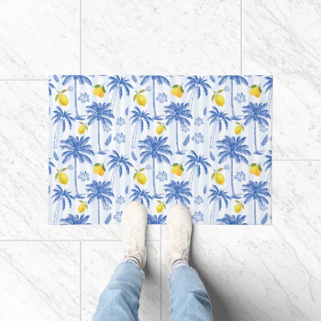 Felpudo Blue Toile Palm Trees Lemons  (Interior)