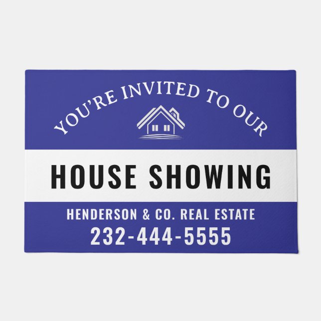 Felpudo Blue Welcome Open House Custom doormat (Anverso)