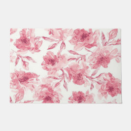 Felpudo Blush Pink Blossoms Watercolor Painted Airy Floral