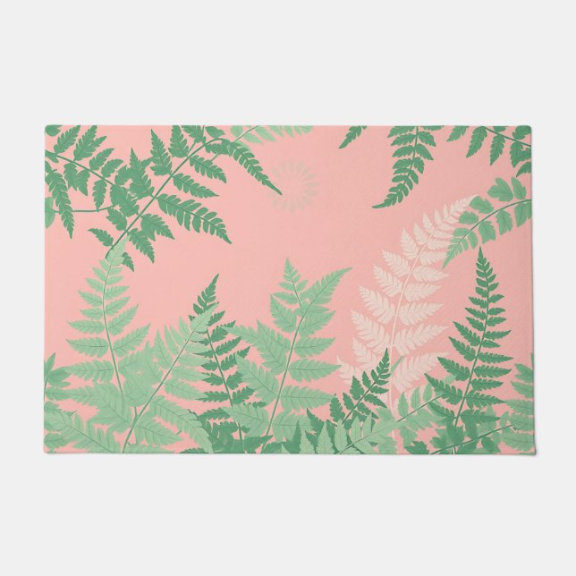 Felpudo Blush Pink Fern Leaf Botanical Sage Green Modern  (Anverso)
