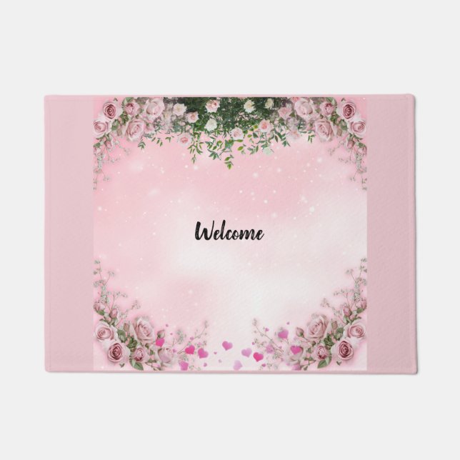 Felpudo Blush Rose Floral Entry Way Welcome Door Mat (Anverso)