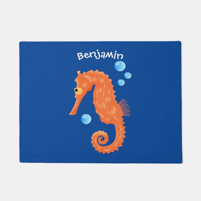 Felpudo Bóbulas de caballito de mar naranja personalizado  (Anverso)