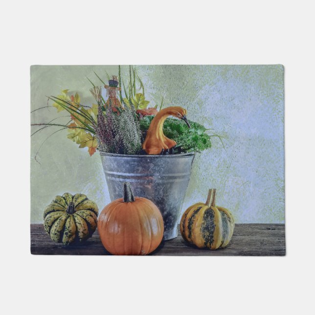 Felpudo Bodegón de otoño con calabazas, flores (Anverso)