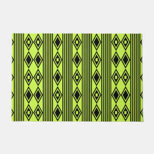 Felpudo Boho Diamonds Stripes Black Chartreuse