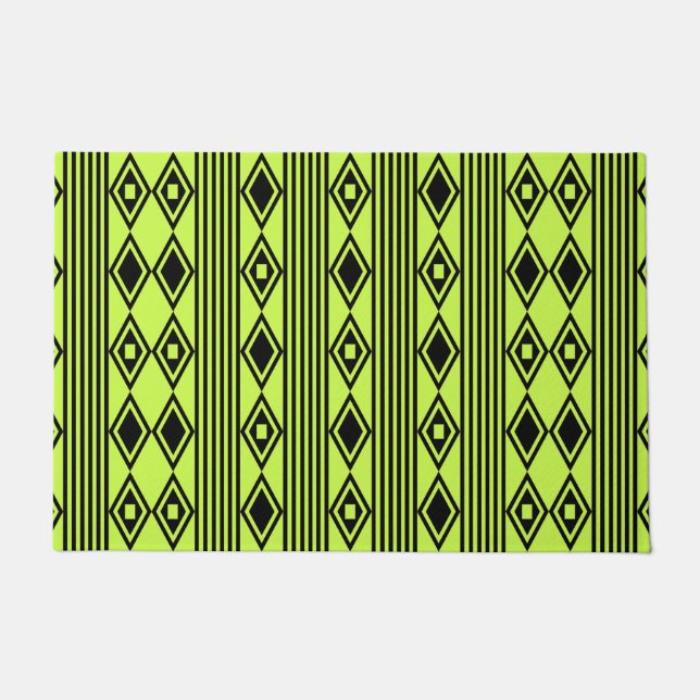 Felpudo Boho Diamonds Stripes Black Chartreuse (Anverso)