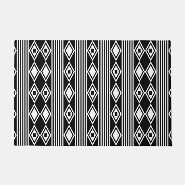 Felpudo Boho Diamonds Stripes White Black (Anverso)