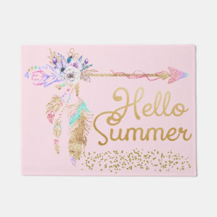 Felpudo Boho Feather, Purpurina de oro rosado de Rubor