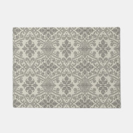 Felpudo Boho Floral Damask Line Art, Black on Beige