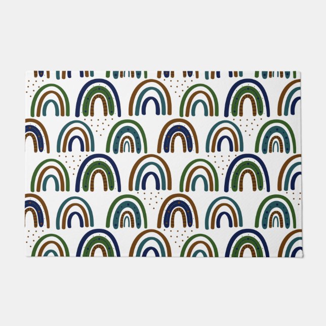 Felpudo Boho Rainbows Blue Green y Brown (Anverso)