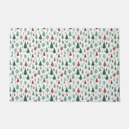 Felpudo Boho Red Green Christmas Trees Holiday