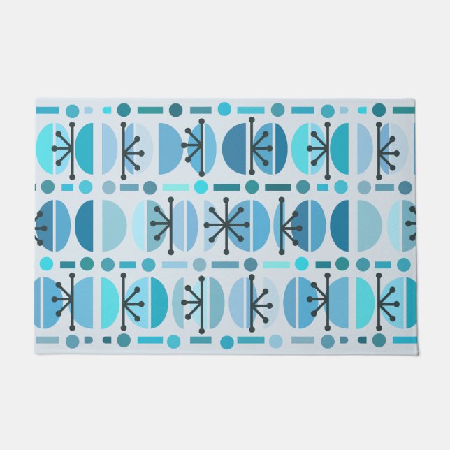 Felpudo Boho Retro Bowls Lines Turquoise (Anverso)