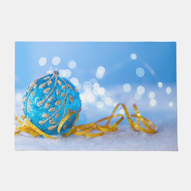 Felpudo Bola decorativa azul de Navidad (Anverso)