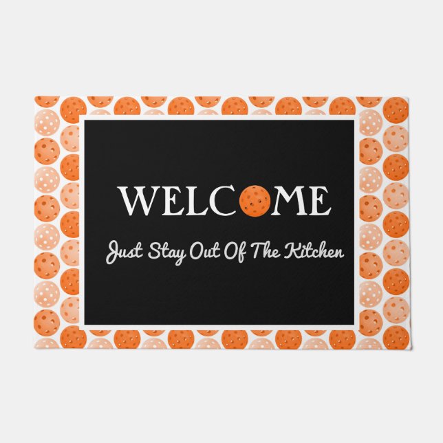 Felpudo Bolas de bolas de naranja, aléjate de la cocina (Anverso)