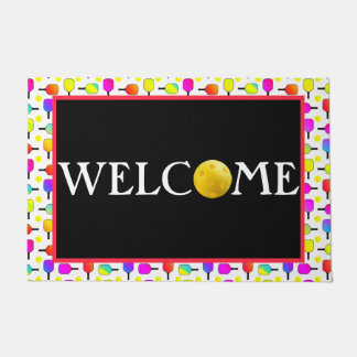 Felpudo Bolas y pájaros multicolores, bienvenidos