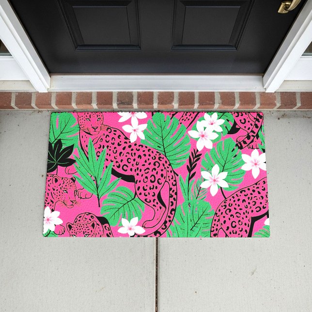 Felpudo Bold Hot Pink Leopard Tropical Jungle Seamless Pat (Subido por el creador)