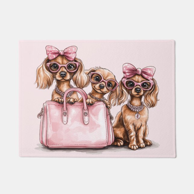 Felpudo Bolsa rosa de los perros Dachshund (Anverso)