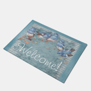 Felpudo Bonito acuarela Pequeñas Aves Azules Bienvenidos