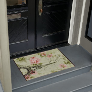 Felpudo bonito almendrada floral rosa paris torre del eiff