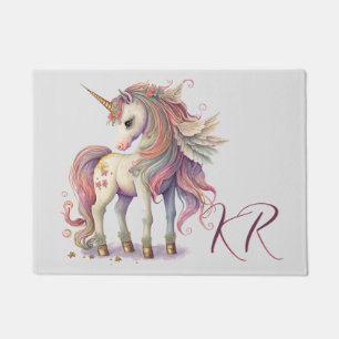 Felpudo Bonito Fantasía Unicornio Pastel Arcoiris Iniciale