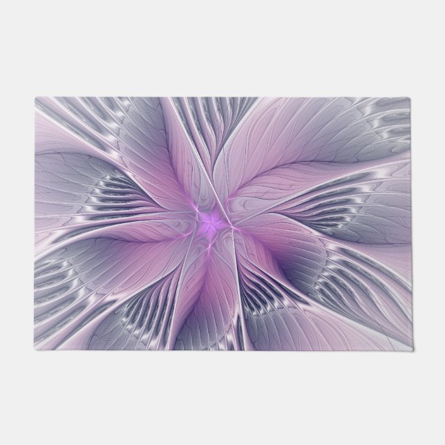 Felpudo Bonito Flor Rosa Moderna Resumen Arte Fractal (Anverso)