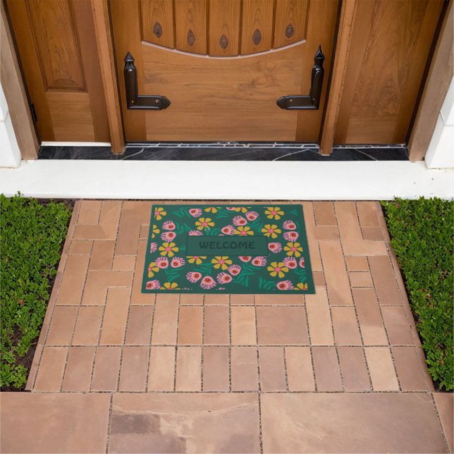 Felpudo Bonito floral verde moderna femenina Door Mat (Exterior)