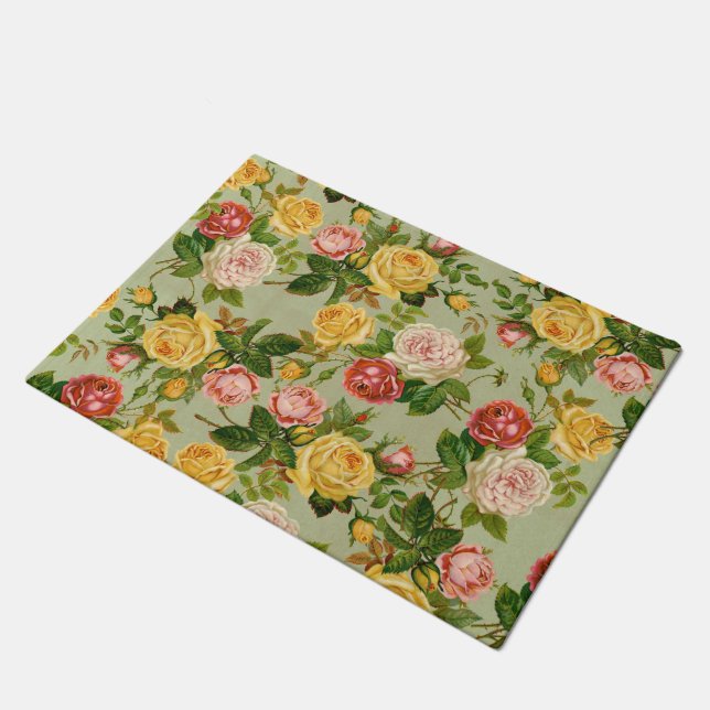 Felpudo Bonito Vintage Floral Rosa Pattern Girly (Angular)