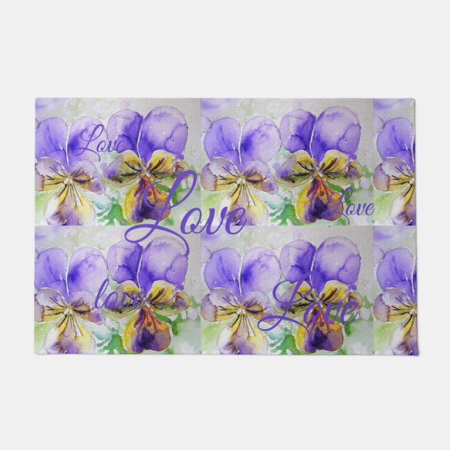 Felpudo Bonito Viola Flor Flor Flor Purple Pattern Love (Anverso)