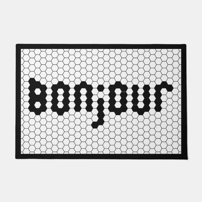 Felpudo Bonjour Faux Hex Tile Black & White (Anverso)