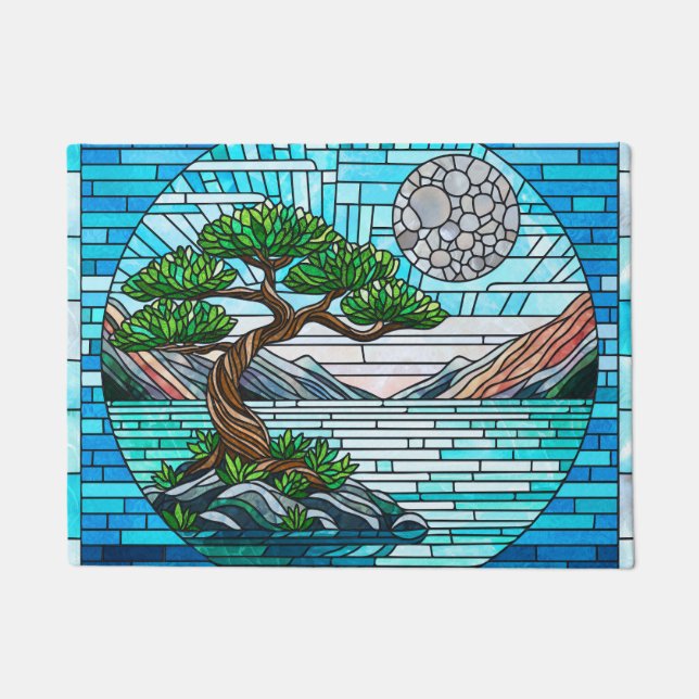 Felpudo Bonsai Tree Full Moon Mosaic Art (Anverso)