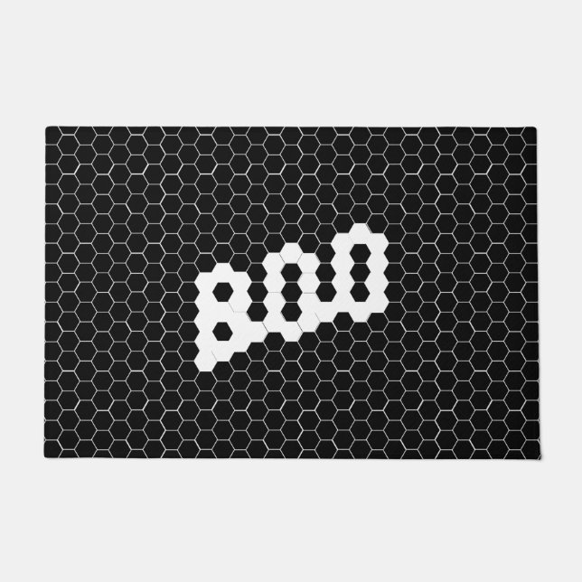 Felpudo Boo de diseño de mosaico blanco y negro (Anverso)