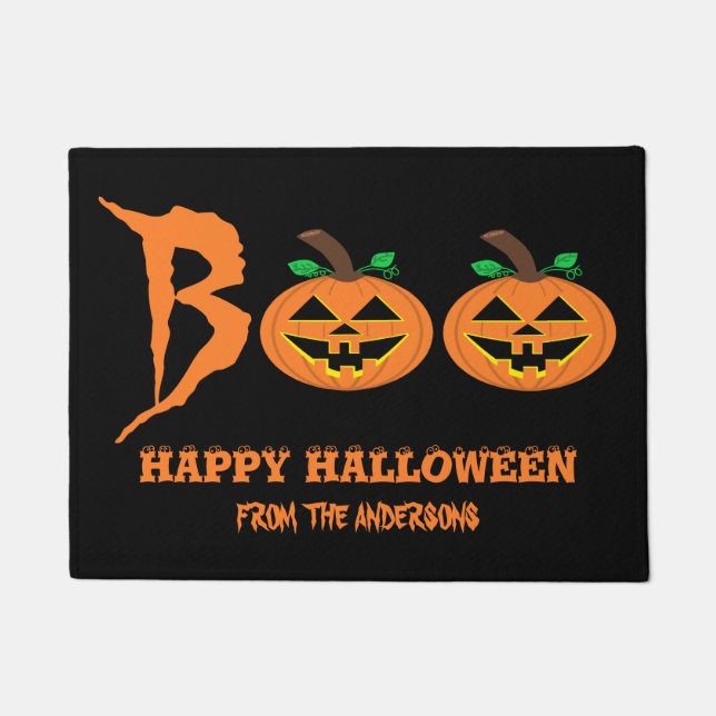 Felpudo ¡BOO! Doormat de calabaza de Halloween (Anverso)