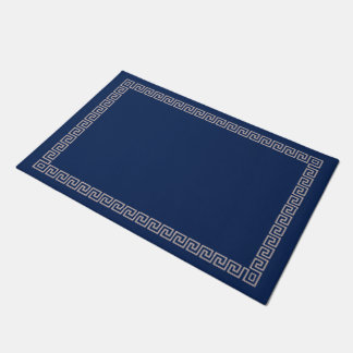 Felpudo Borde de la llavero del meandro griego - Azul y cr
