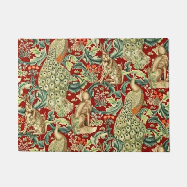 Felpudo Bosque del patrón rojo William Morris (Anverso)