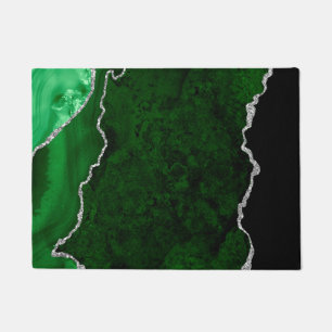 Felpudo Bosque Glamuroso Verde Mármol Chic Brillo Plateado