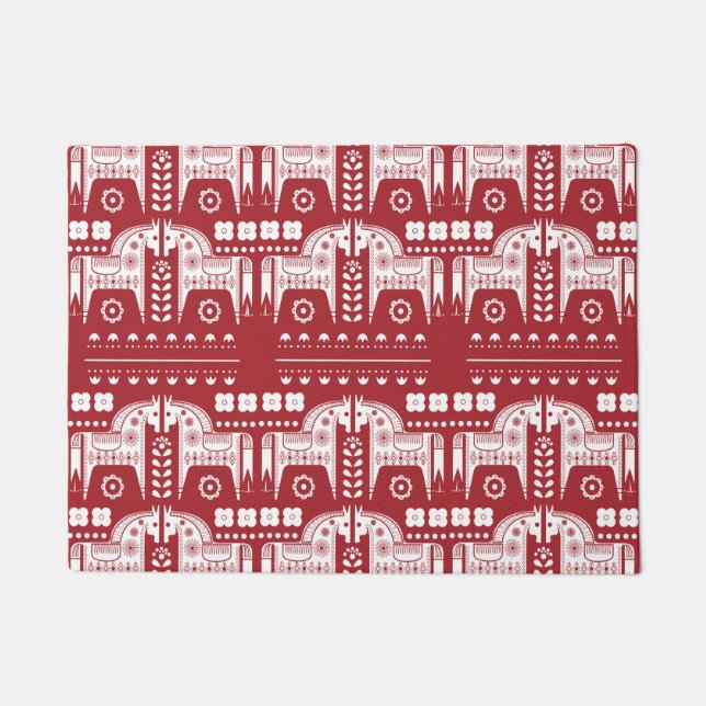 Felpudo Bosque nórdico escandinavo de renos rojos navidade (Anverso)