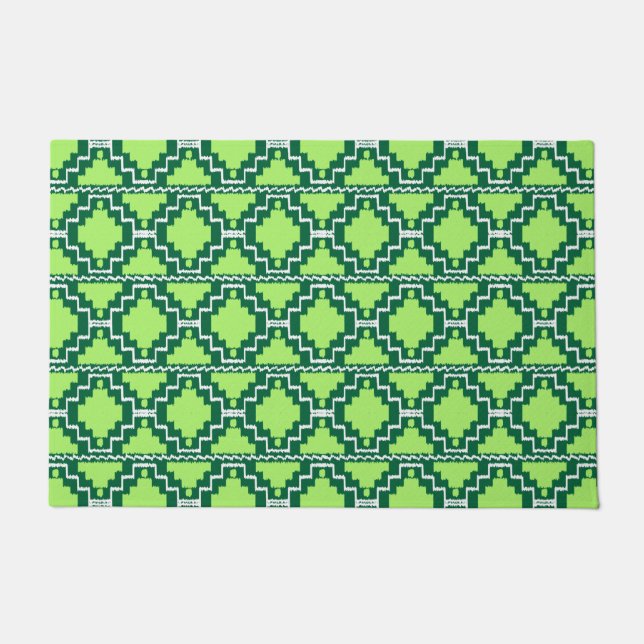 Felpudo Bosque tribal Ikat Aztec y verde limón (Anverso)