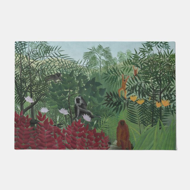 Felpudo Bosque Tropical Con Simios y Serpiente (Rousseau) (Anverso)