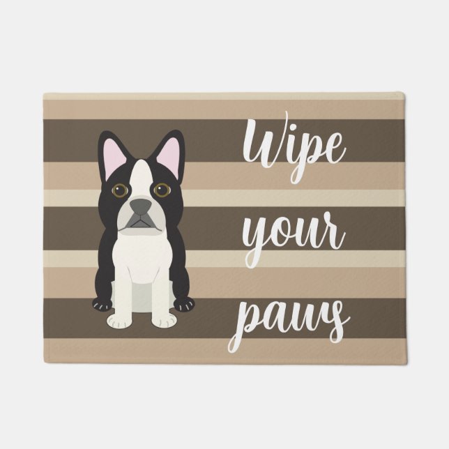 Felpudo Boston Terrier Límpiate las patas Neutral a rayas  (Anverso)