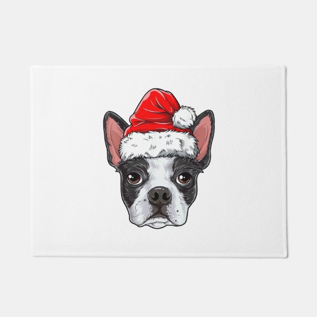 Felpudo Boston Terrier Navidades Perro Santa Hat Chicas de (Anverso)