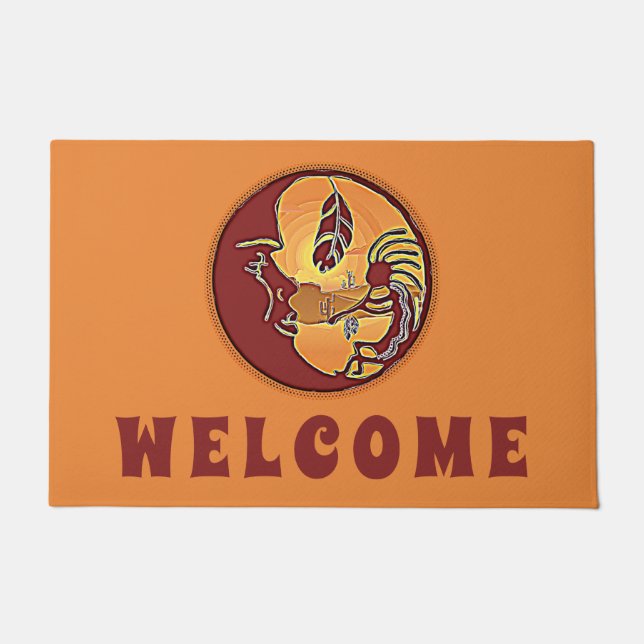 Felpudo Botón de paisaje - Pluma de la luna de Kokopelli 1 (Anverso)