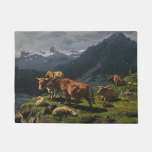 Felpudo Bovino y oveja en un paisaje alpino